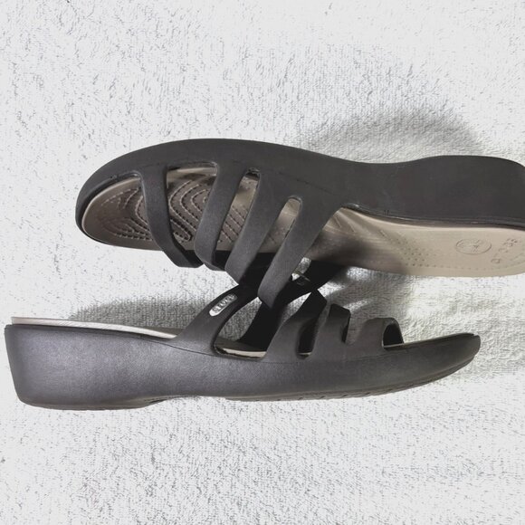 Crocs Womens Size 10 Rhonda Wedge Slip On Strappy Sandals Slides Open Toe Brown - Picture 10 of 13